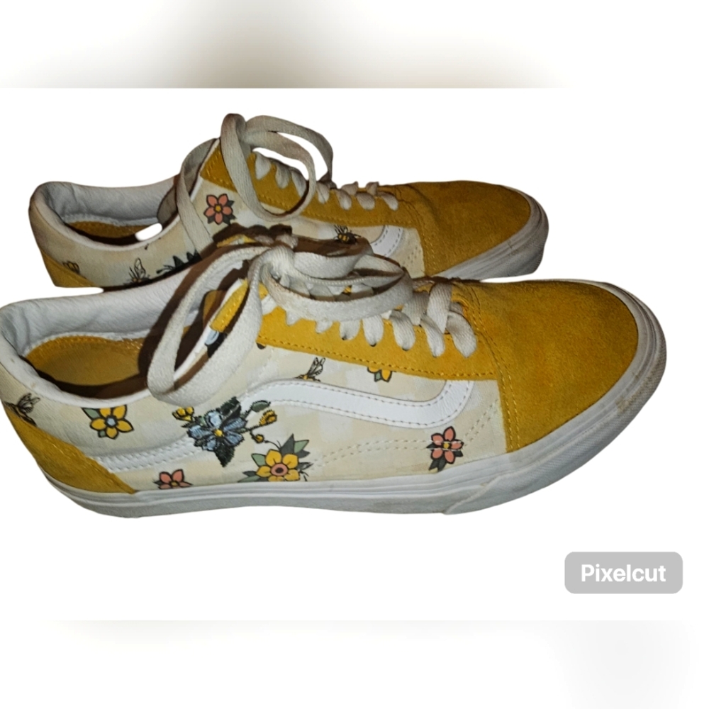 Women's Vans Size 9.5 Floral Suede Mustard Color